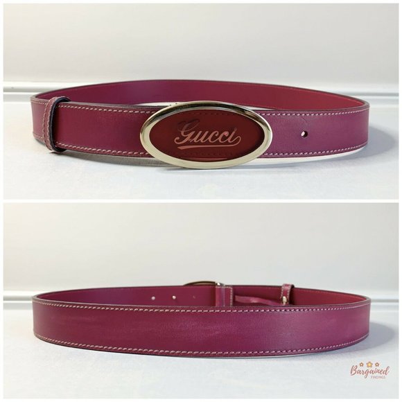 Authentic GUCCI Fuchsia Pink Leather Script Buckle Women's Belt 85/34 170884 - Picture 6 of 12